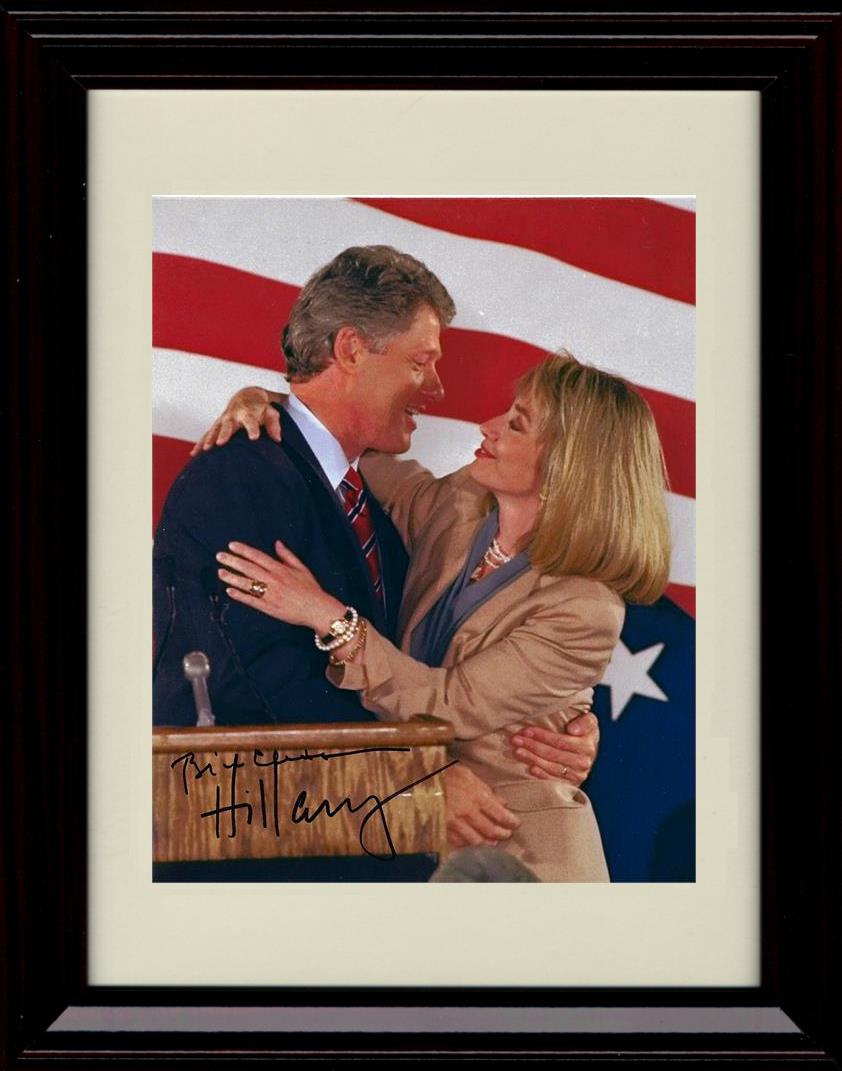 8x10 Framed Bill & Hillary Clinton Autograph Promo Print - Hug At The Podium Framed Print - History FSP - Framed   