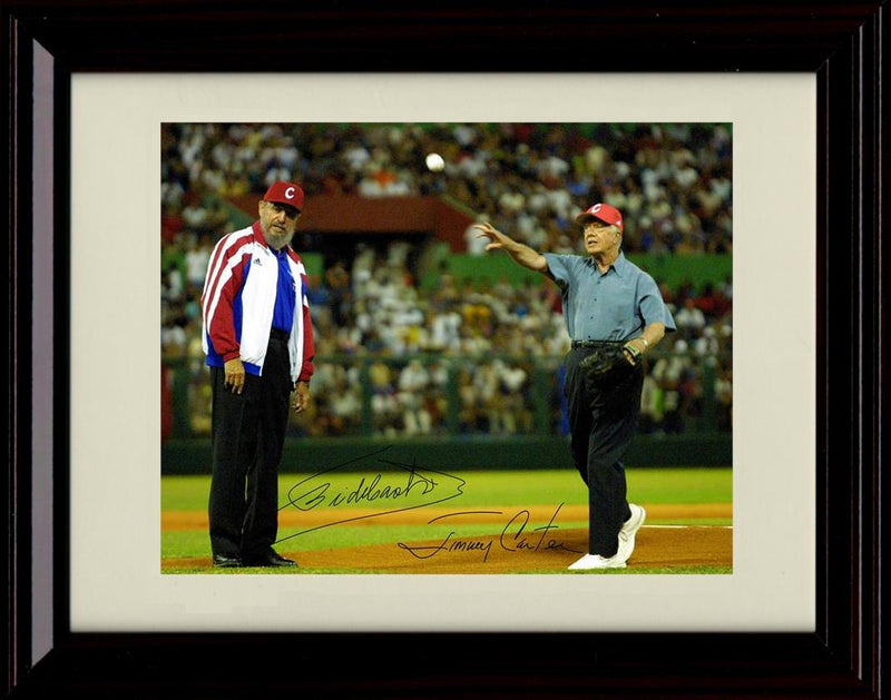 8x10 Framed Castro Autograph Promo Print - With Jimmy Carter Throwing Pitch Framed Print - History FSP - Framed   