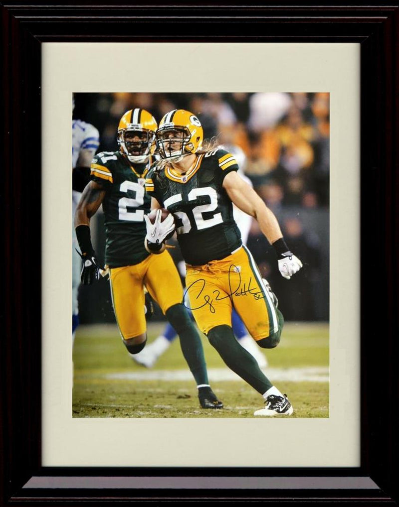 16x20 Framed Clay Matthews - Green Bay Packers Autograph Promo Print - Running The Ball Gallery Print - Pro Football FSP - Gallery Framed   