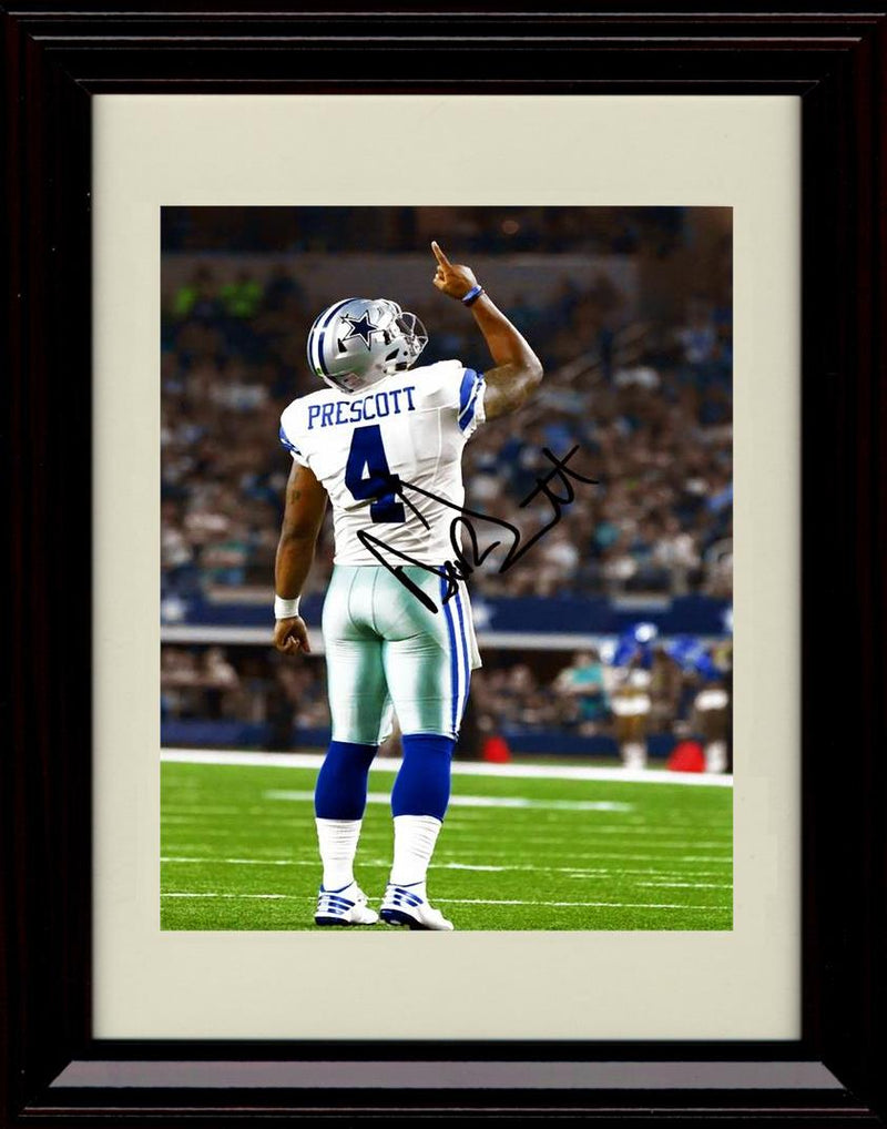 8x10 Framed Dak Prescott - Dallas Cowboys Autograph Promo Print - Looking And Pointing Up Framed Print - Pro Football FSP - Framed   