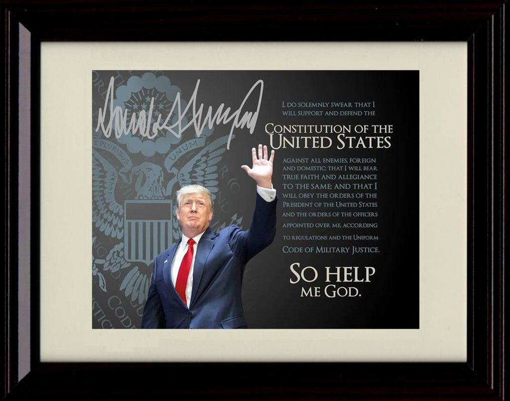 8x10 Framed Donald Trump Autograph Promo Print - Printed  Oath of Office Framed Print - History FSP - Framed   