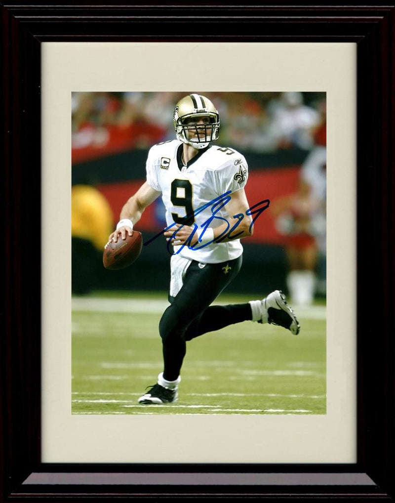 8x10 Framed Drew Brees - New Orleans Saints Autograph Promo Print - Running With Ball Framed Print - Pro Football FSP - Framed   
