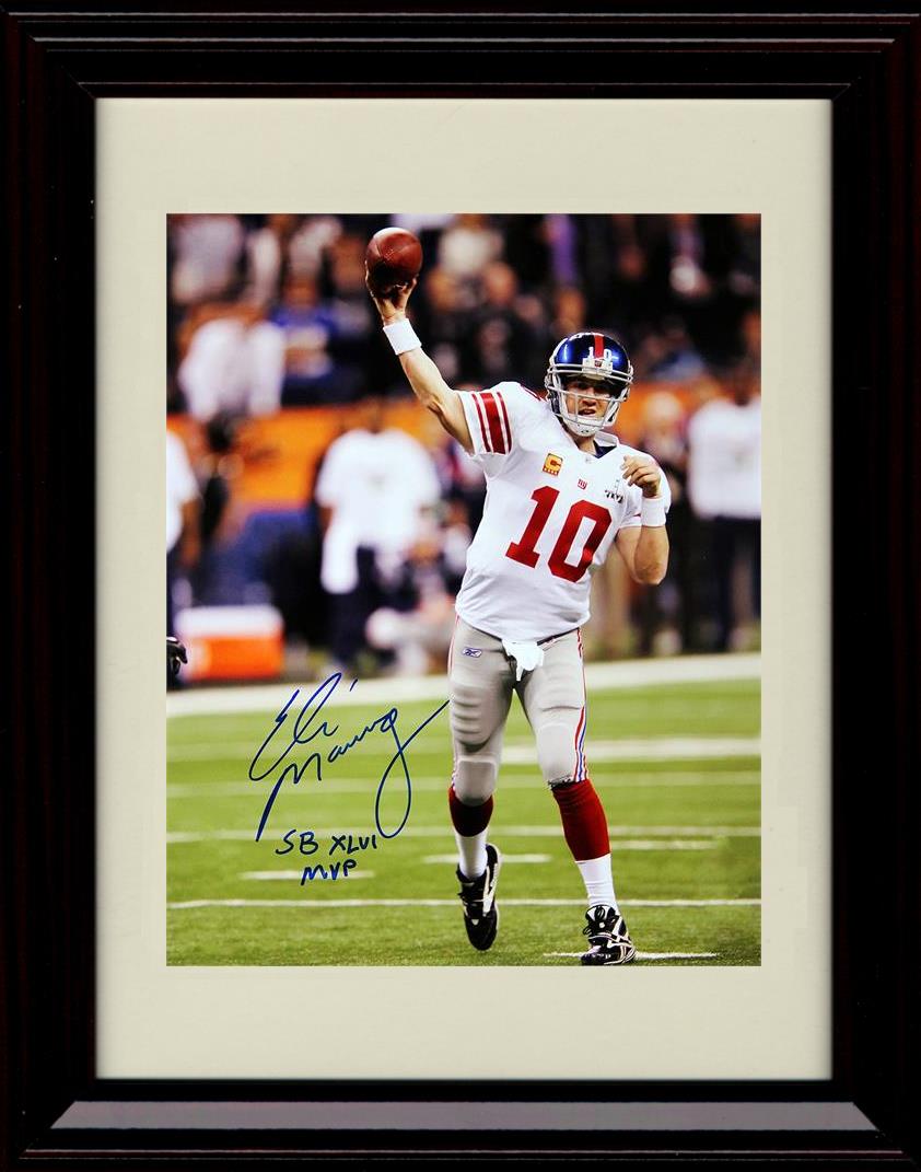 8x10 Framed Eli Manning - New York Giants Autograph Promo Print - Passing SB XLVI MVP Framed Print - Pro Football FSP - Framed   