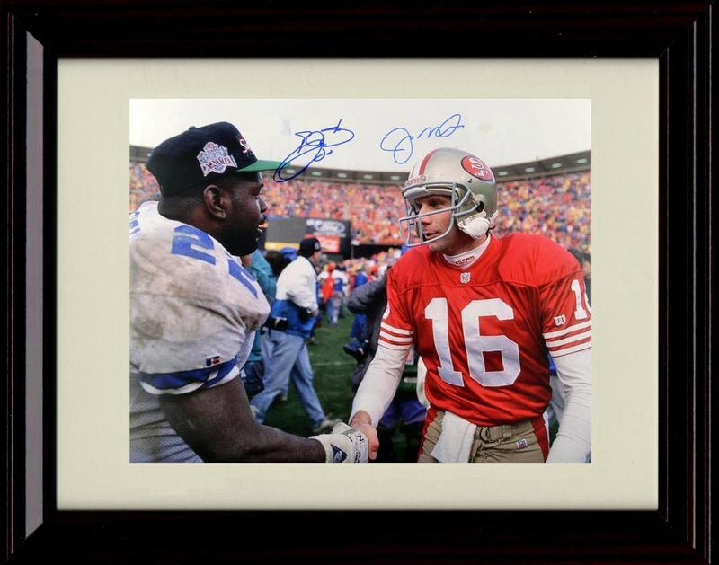 16x20 Framed Emmitt Smith and Joe Montana - Dallas Cowboys and San Francisco 49'ers Autograph Promo Print - HoF Handshake Gallery Print - Pro Football FSP - Gallery Framed   