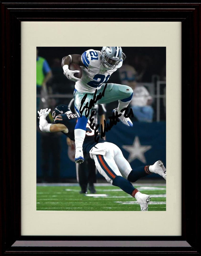 8x10 Framed Ezekiel Elliott - Dallas Cowboys Autograph Promo Print - The Leap Framed Print - Pro Football FSP - Framed   