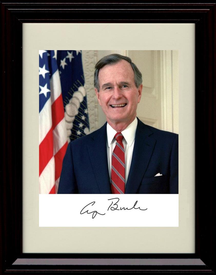 8x10 Framed George Bush Autograph Promo Print - Headshot With American Flag Framed Print - History FSP - Framed   