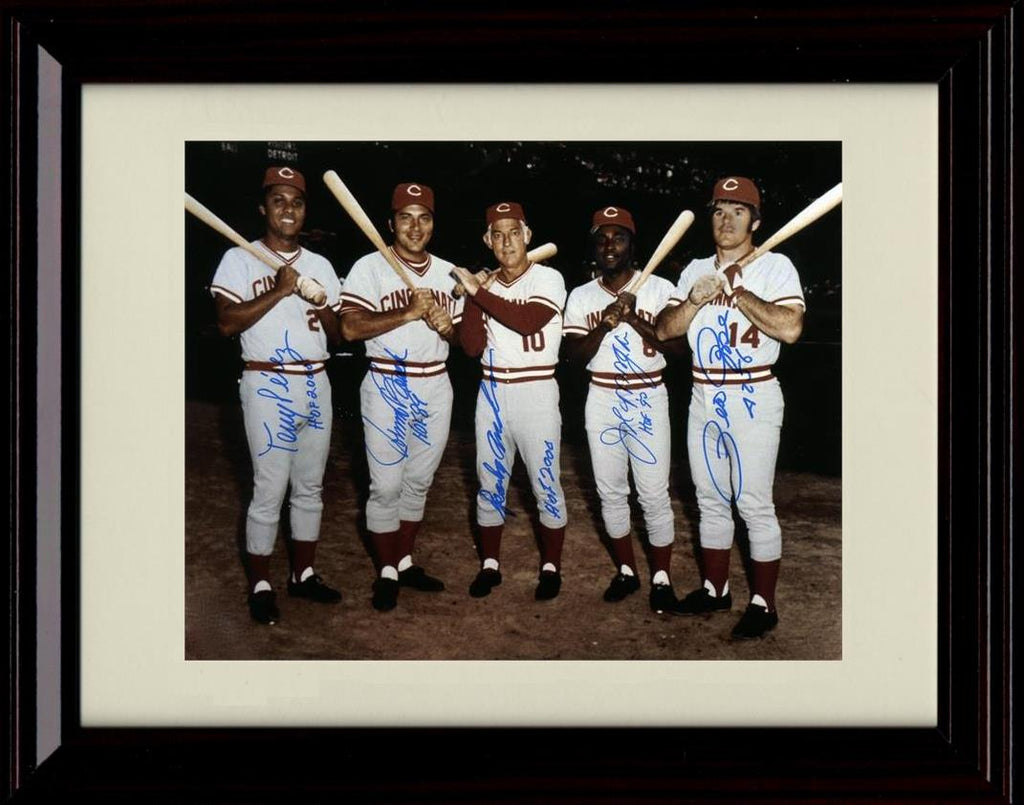 Framed 8x10 Big Red Machine - Rose, Morgan, Perez, Bench, Sparky - Cincinatti Reds Autograph Replica Print Framed Print - Baseball FSP - Framed   