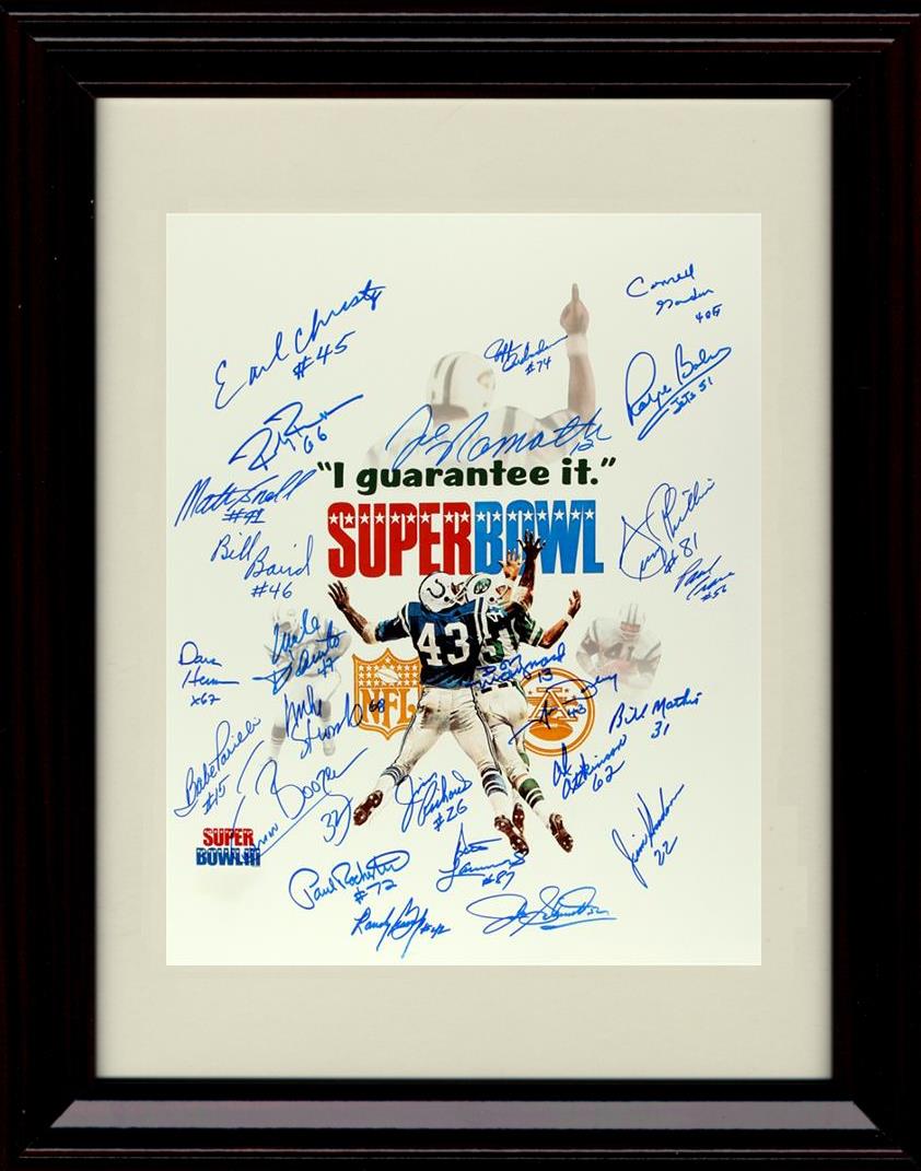 Unframed Joe Namath,  Al Atkinson,  Bill Mathis - New York Jets Autograph Promo Print - Super Bowl III I Guarantee It Unframed Print - Pro Football FSP - Unframed   