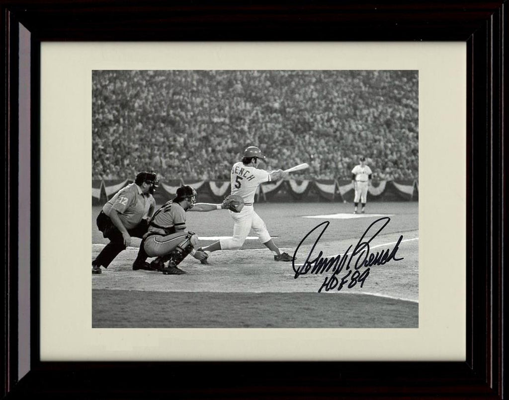 Unframed Johnny Bench - At Bat With HOF Black And White - Cincinatti Reds Autograph Replica Print Unframed Print - Baseball FSP - Unframed   