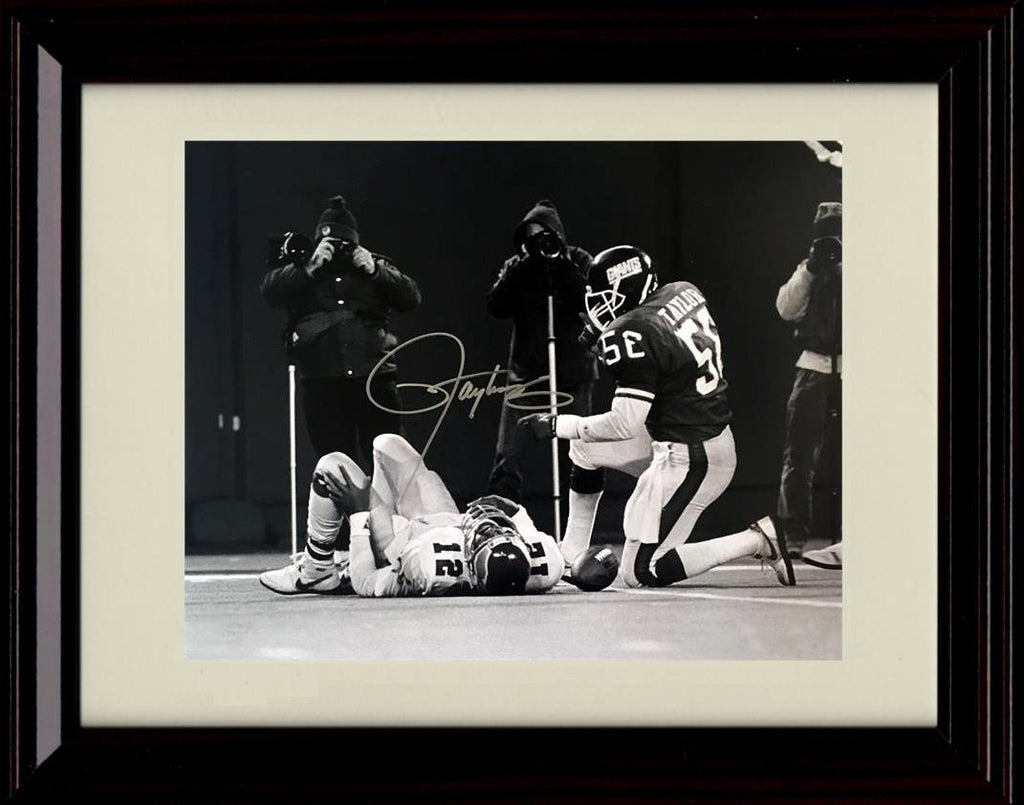 8x10 Framed Lawrence Taylor - New York Giants Autograph Promo Print - LT Dominating Black and White Framed Print - Pro Football FSP - Framed   