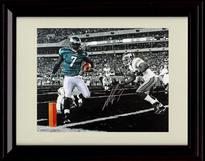 16x20 Framed Michael Vick - Philadelphia Eagles Autograph Promo Print - TD Score Black and White with Color Gallery Print - Pro Football FSP - Gallery Framed   