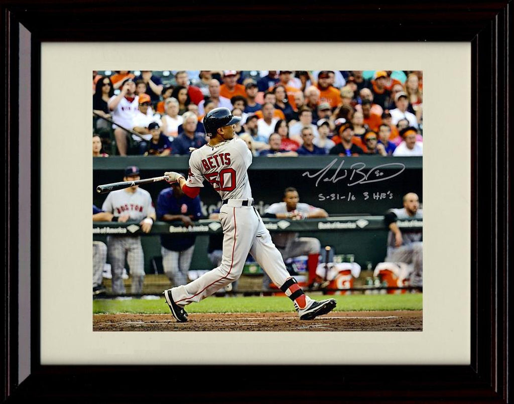 Framed 8x10 Mookie Betts - Full Swing 3 HRs - Boston Red Sox Autograph Replica Print Framed Print - Baseball FSP - Framed   