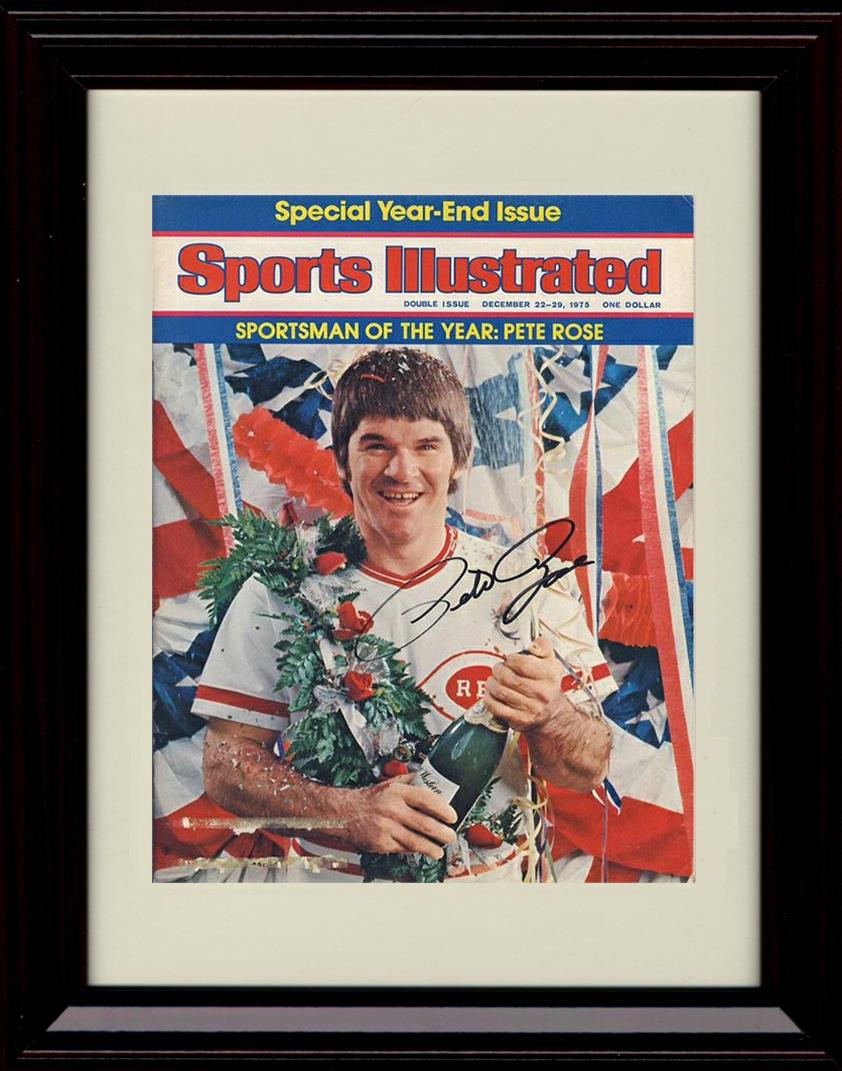Framed 8x10 Pete Rose - Sports Illustrated Sportsman Of The Year - Cincinatti Reds Autograph Replica Print Framed Print - Baseball FSP - Framed   