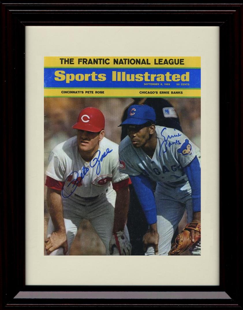 Framed 8x10 Pete Rose And Ernie Banks - Sports Illustrated 1969 - Cincinatti Reds Autograph Replica Print Framed Print - Baseball FSP - Framed   
