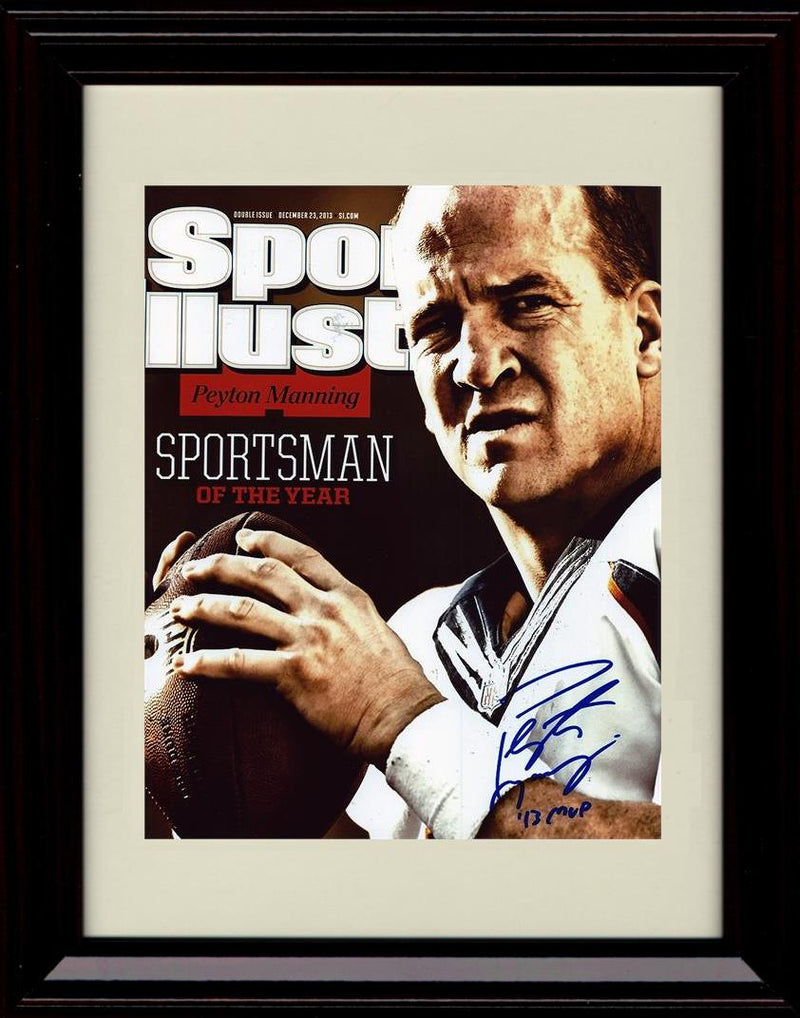 8x10 Framed Petron Manning - Denver Broncos Autograph Promo Print - 2013 Sports Illustrated Sportsman Of The Year Framed Print - Pro Football FSP - Framed   