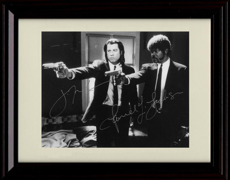 8x10 Framed Pulp Fiction Autograph Promo Print - Travolta And Jackson Black and White Framed Print - Movies FSP - Framed   