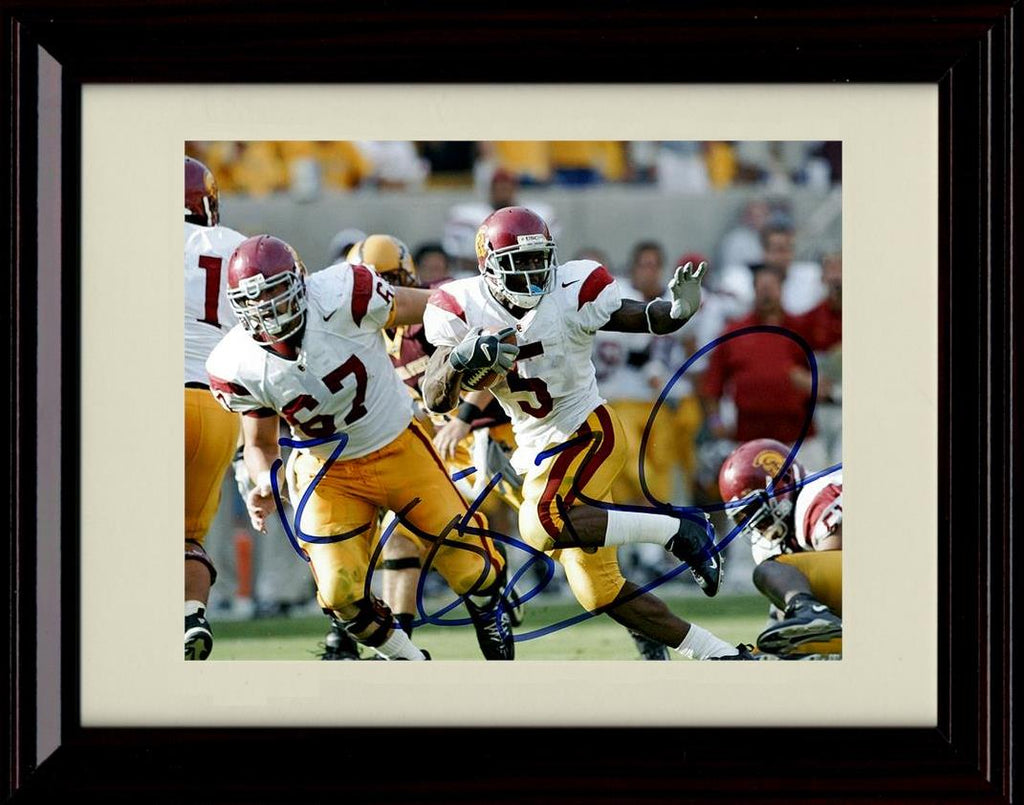 Framed 8x10 Reggie Bush Autograph Promo Print - USC- Stiff Arm Running The Ball Framed Print - College Football FSP - Framed   