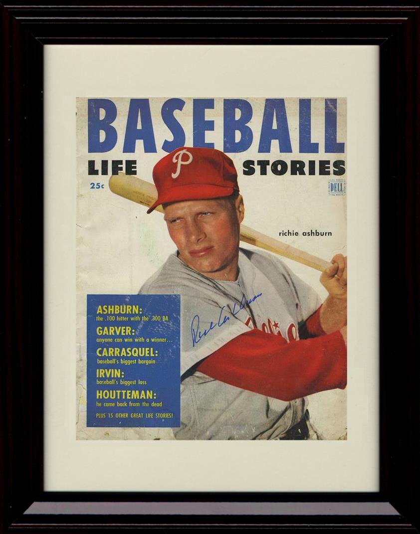 Framed 8x10 Richie Ashburn - 1952 Baseball Life Stories Cover - Philadelphia Phillies Autograph Replica Print Framed Print - Baseball FSP - Framed   