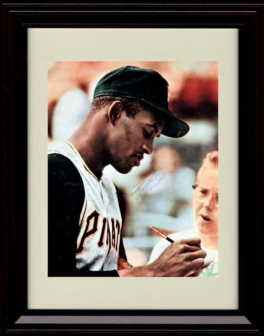 Framed 8x10 Roberto Clemente - Close Up Giving Autograph - Pittsburgh Pirates Autograph Replica Print Framed Print - Baseball FSP - Framed   