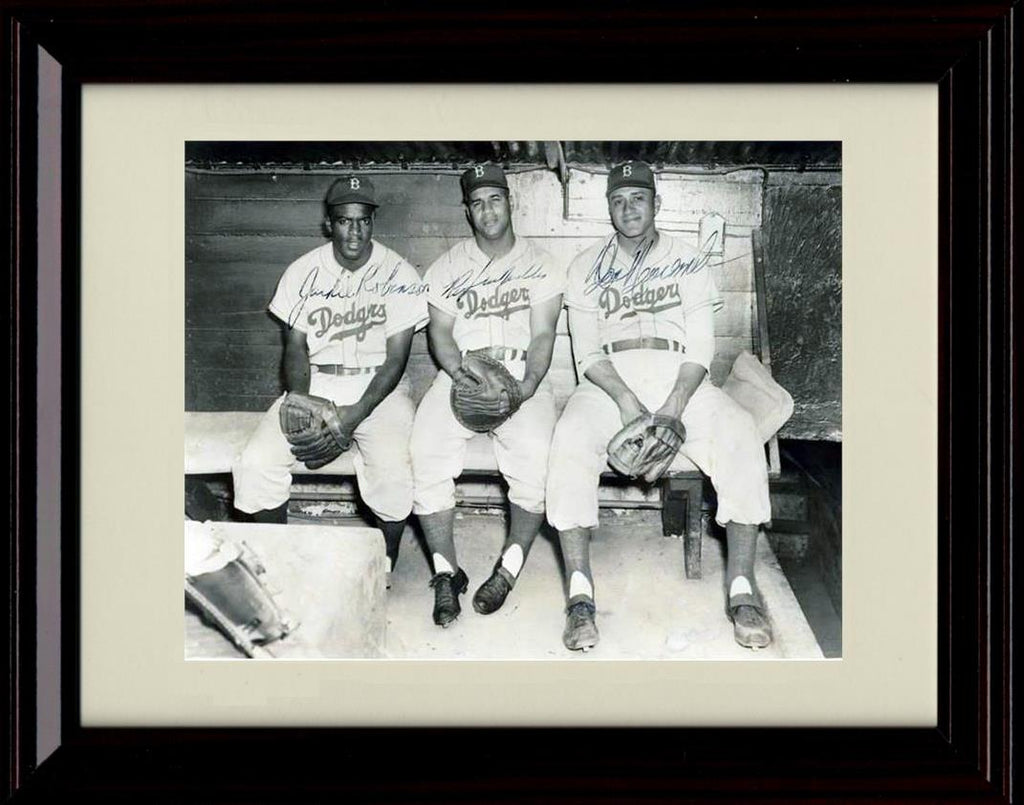 Framed 8x10 Robinson, Campanella and Newcombe - Black And White - Los Angeles Dodgers Autograph Replica Print Framed Print - Baseball FSP - Framed   