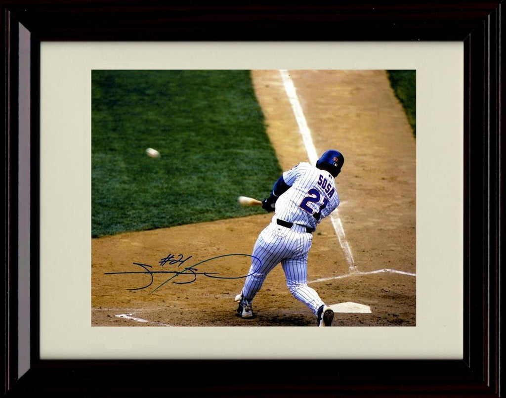 Framed 8x10 Sammy Sosa - Hit With Ball Flying - Chicago Cubs Autograph Replica Print Framed Print - Baseball FSP - Framed   