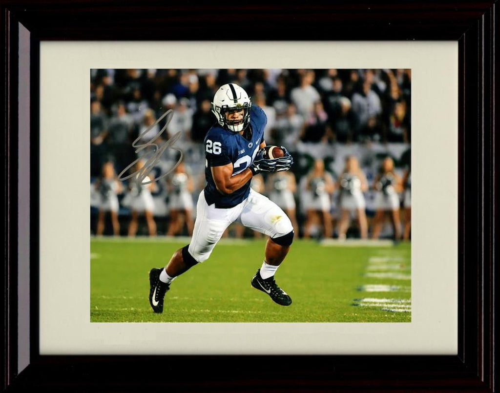 Framed 8x10 Saquon Barkley Autograph Promo Print - Penn State- Running The Ball Framed Print - College Football FSP - Framed   