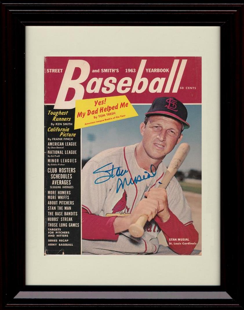 Framed 8x10 Stan Musial - 1963 Street And Smith's Baseball Yearbook Cover - St Louis Cardinals Autograph Replica Print Framed Print - Baseball FSP - Framed   