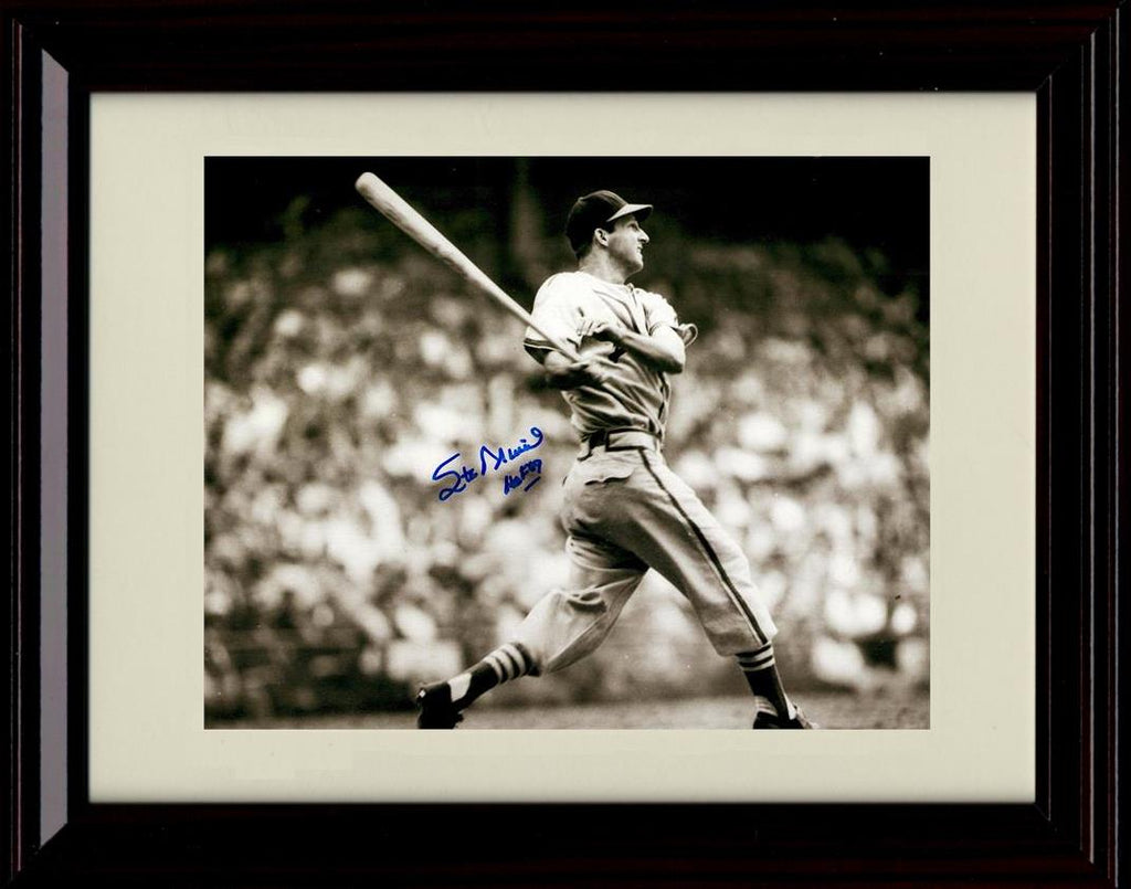 Framed 8x10 Stan Musial - Full Swing Black And White - St Louis Cardinals Autograph Replica Print Framed Print - Baseball FSP - Framed   