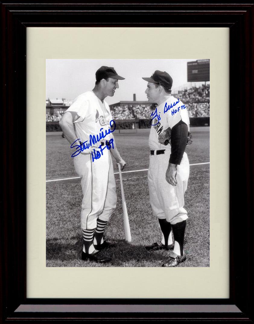 Framed 8x10 Stan Musial and Yogi Berra - Looking At Each Other - St Louis Cardinals Autograph Replica Print Framed Print - Baseball FSP - Framed   
