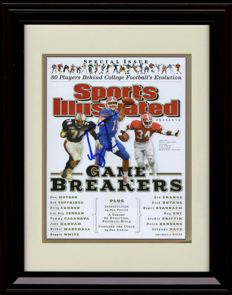 16x20 Gallery Frame Tim Tebow Autograph Promo Print - Florida Gators- Sports Illustrated Game Breakers Gallery Print - College Football FSP - Gallery Framed   