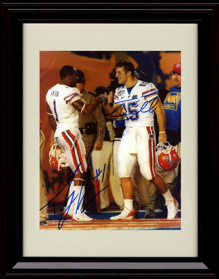 Framed 8x10 Tim Tebow and Percy Harvin Autograph Promo Print - Florida Gators- Shaking Hands Framed Print - College Football FSP - Framed   