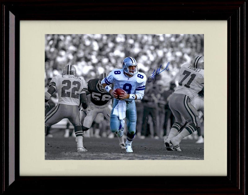 8x10 Framed Troy Aikman - Dallas Cowboys Autograph Promo Print - Running The Ball BW And Color Framed Print - Pro Football FSP - Framed   