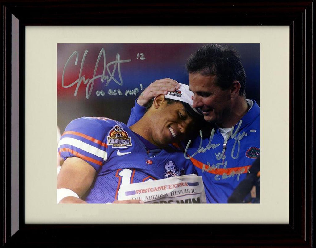 Framed 8x10 Urban Meyer and Chris Leak Autograph Promo Print - Florida Gators- 2005 Champions Framed Print - College Football FSP - Framed   