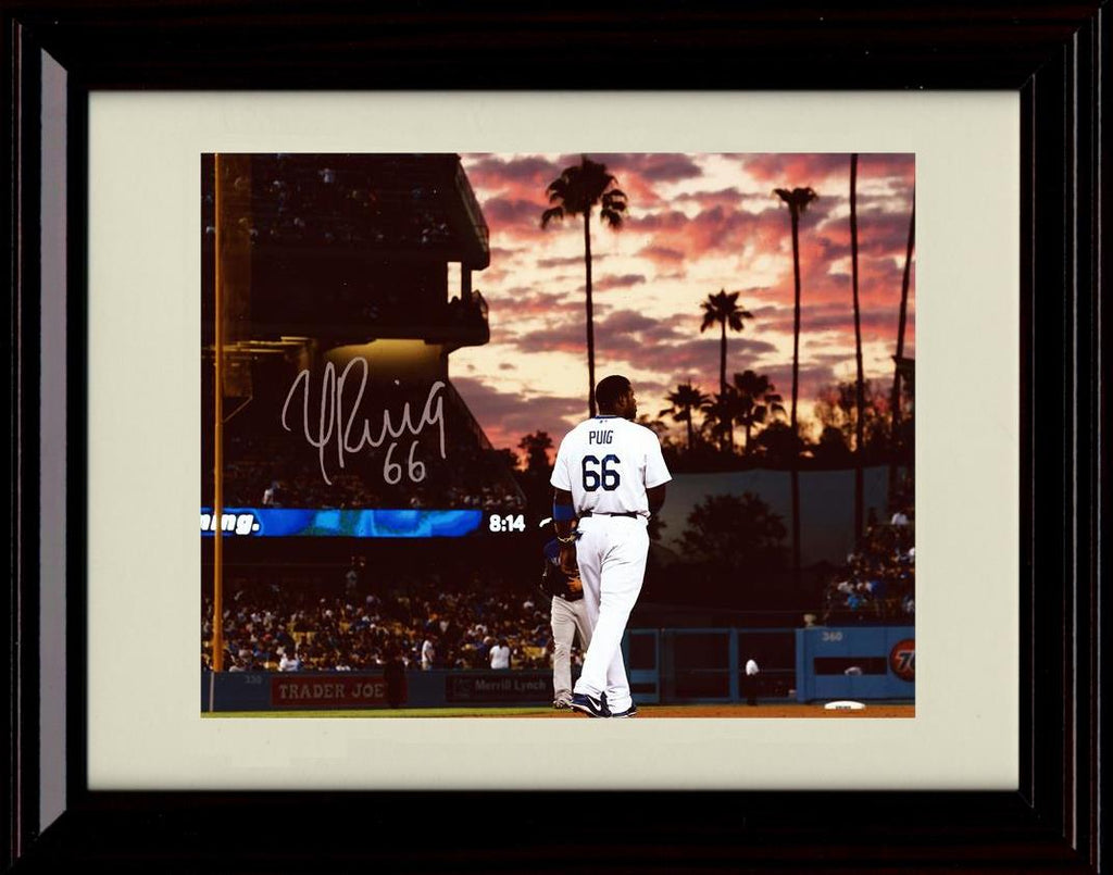 Framed 8x10 Yasiel Puig - Ballpark At Sunset - Los Angeles Dodgers Autograph Replica Print Framed Print - Baseball FSP - Framed   