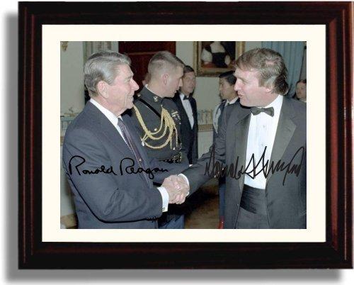 8x10 Framed Ronald Reagan and Donald Trump Autograph Promo Print Framed Print - History FSP - Framed   