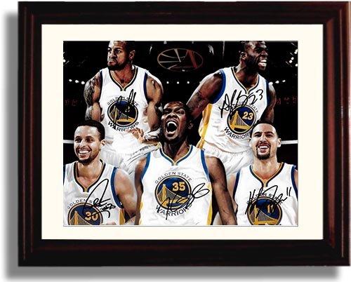 8x10 Framed Golden State Warriors 2017 Team - Curry, Thompson, Durant, Green & Bell - Autograph Promo Framed Print - Pro Basketball FSP - Framed   