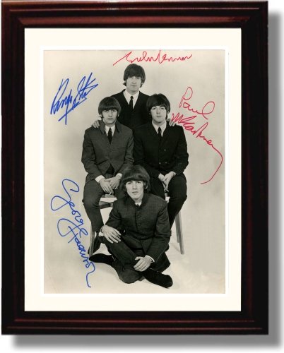 8x10 Framed B&W Beatles Autograph Promo Print Framed Print - Music FSP - Framed   