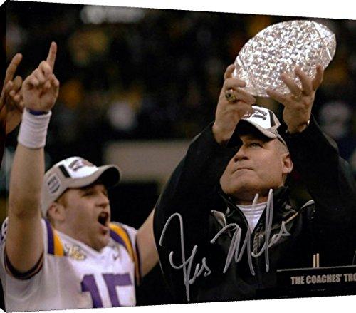Floating Canvas Wall Art: Les Miles - LSU Tigers "Championship Trophy" Autograph Print Floating Canvas - College Football FSP - Floating Canvas   