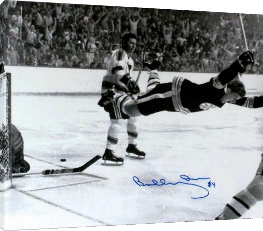 Floating Canvas Wall Art:  Boston Bruins - Bobby Orr The Goal Autograph Print Floating Canvas - Hockey FSP - Floating Canvas   