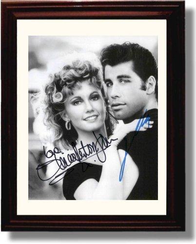 8x10 Framed Olivia Newton John and John Travolta Autograph Promo Print - Grease Black and White Framed Print - Movies FSP - Framed   