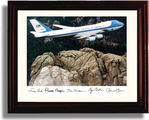 8x10 Framed Five Presidents Autograph Promo Print - Air Force One over Mount Rushmore Framed Print - History FSP - Framed   